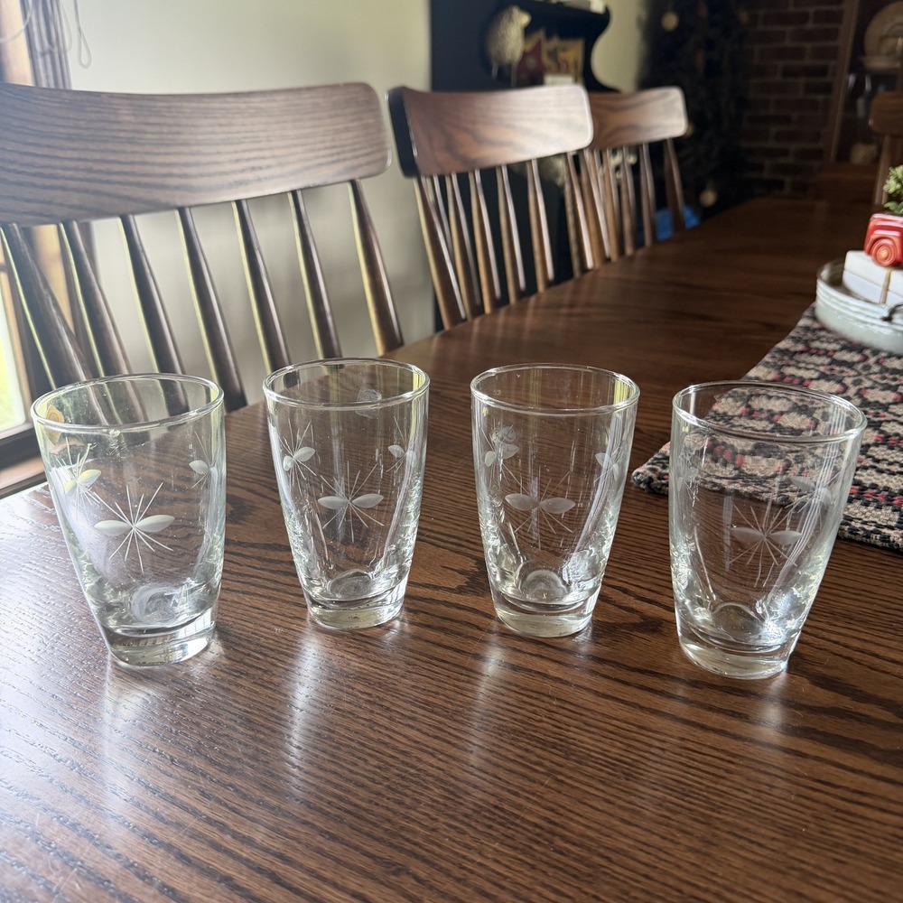 Vintage Libbey Starglow Etched Starbust Juice Glasses set of 4